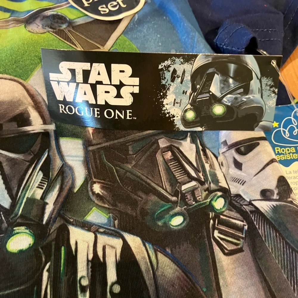 NWT Star Wars Kids Rogue One 3-piece  Pajama Set - Blue and Lime Green size 4T